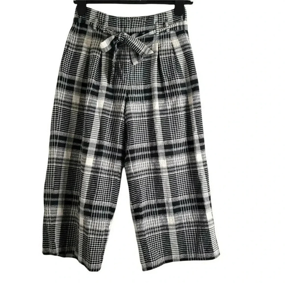 Anthroplologie Ett:Twa size 4 Plaid Black/White wide leg Casual cropped Pants - Picture 5 of 11